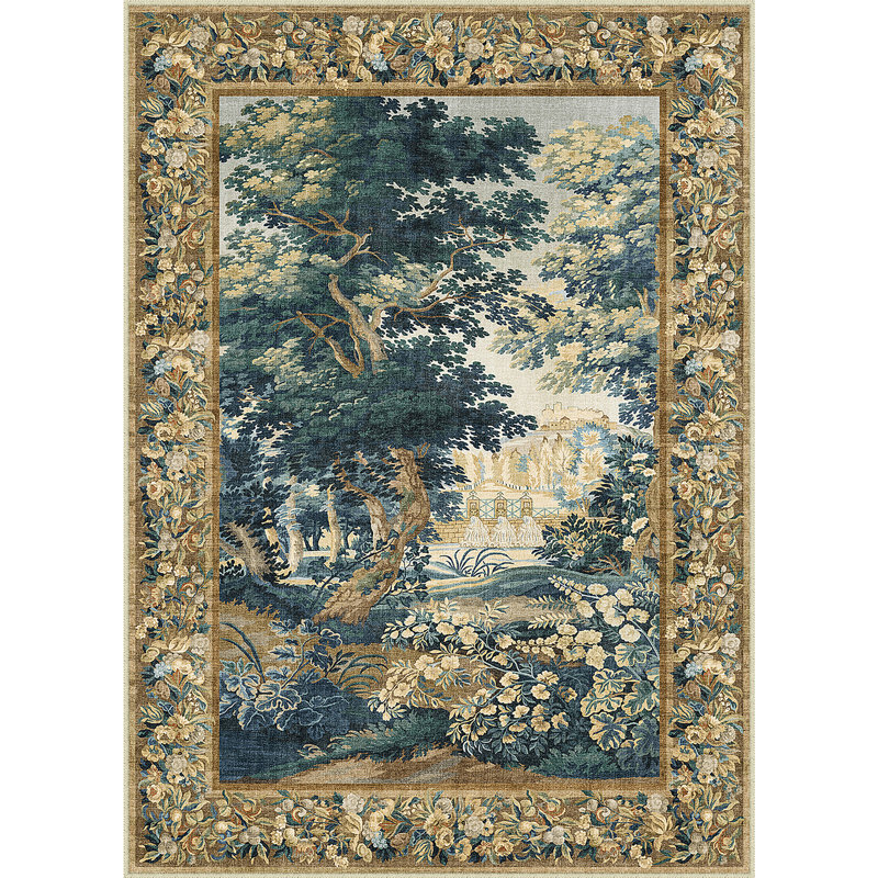 Rylee Landscape Floral Blue/Green/Brown Washable Area Rug With Non-Slip Backing, Rectangle 9' x 12'