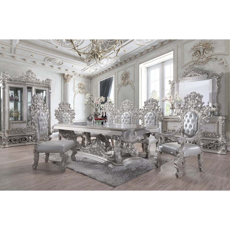 108" Valkyrie Rectangular Dining Table, Antique Platinum Finish