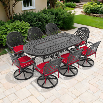 Ensemble de salle à manger de patio en aluminium moulé de 9 pièces avec des chaises pivotantes