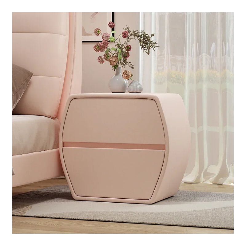 Clotie Solid Wood Nightstand Nordic Simple Aesthetic Nordic Storage Night Table, Pink
