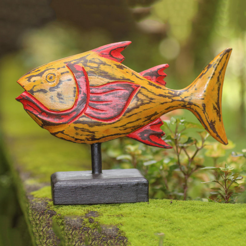  Handmade Bright Snapper Fish Wood Statuette