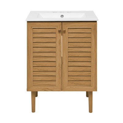 Meuble-lavabo autoportant 24 po en chêne doré Bron avec comptoir à 3 trous