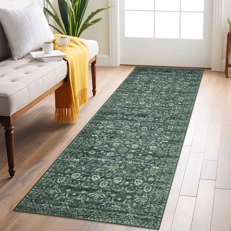 Tapis vert antidérapant lavable à la machine, Tapis de couloir 2 pi x 6 pi, Dark Green