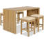 Ensemble de bar d'extérieur 5 pièces, ensemble de table et chaises de bar en bois d'acacia avec coussins beiges, ensemble de salle à manger de patio rectangulaire avec 4 tabourets pour patio, cour arrière, jardin-1773533493