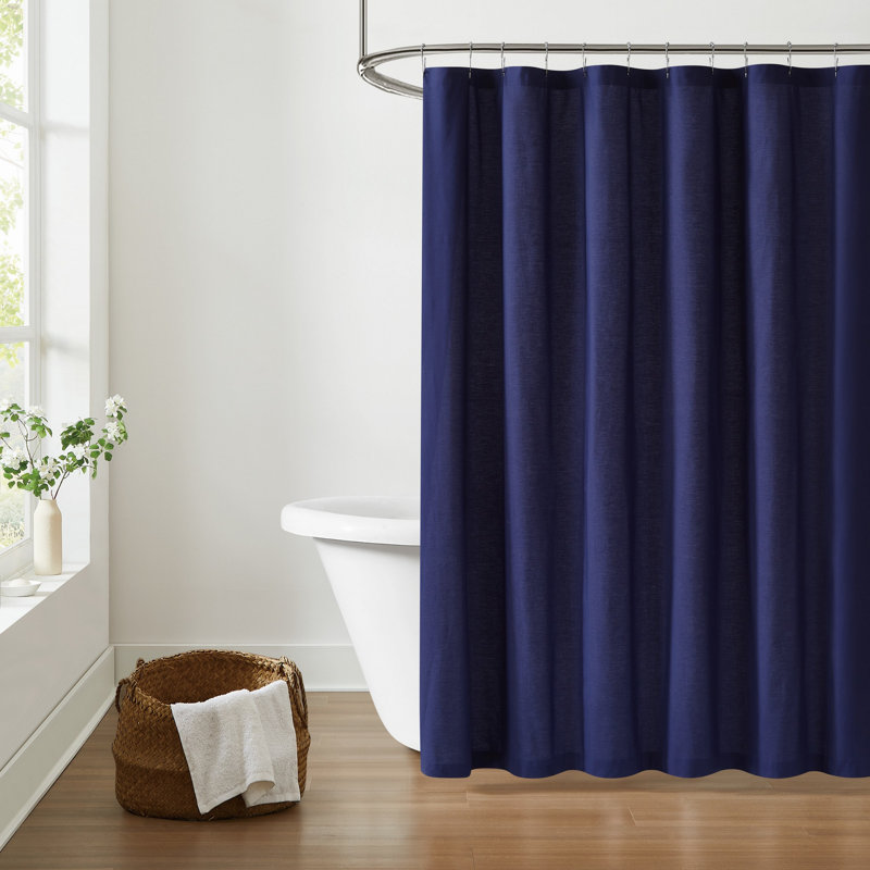 Ebern Designs Solid Cotton Percale Shower Curtain, Navy