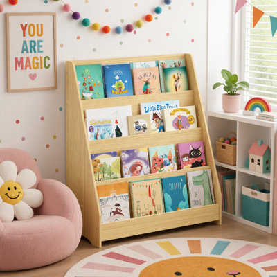 Bibliothèque pour enfants à 4 niveaux, tablettes pour livres pour tout-petits, aide à organiser les chambres, les salles de jeux et les salles de classe