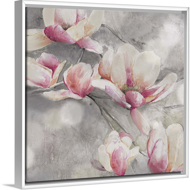 Art mural sur toile Blush Sweet Magnolias, Cadre blanc, H 12 po x l 12 po x P 1,25 po