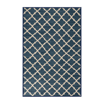 Machine Washable Trellis Blue Area Rug