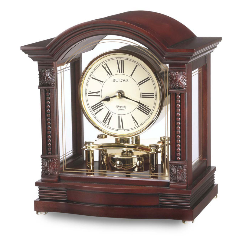 Traditional Walnut Mantel Clock with Rotating Pendulum & Triple Chime, B1987