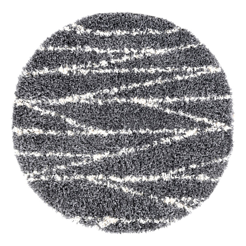 Tapis gris à rayures Ananya, Rond 3 pi 3 po