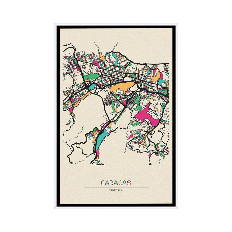 Caracas, Venezuela Map 1 Piece Floater Frame Wall Art on Canvas, 66.04 cm H x 45.72 cm W, Black Floater Frame