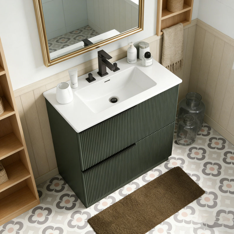 Meuble-lavabo 30 po avec lavabo en céramique, Vert-1