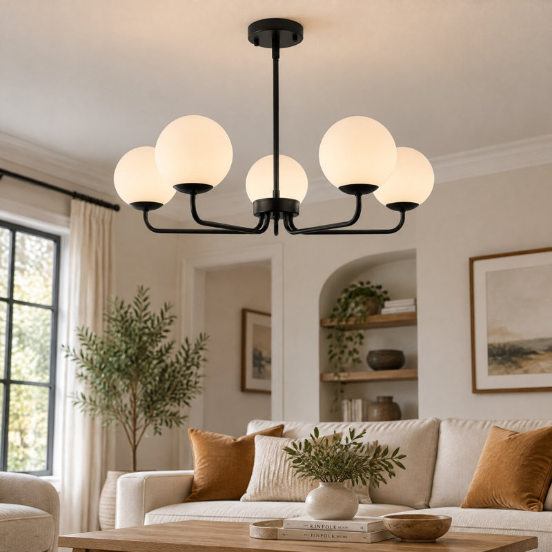 5-Light Dimmable Sputnik Modern Linear Chandelier, Matte Black