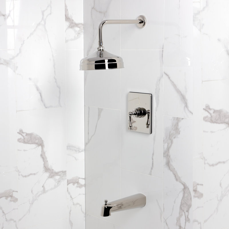 Kingston Brass Single-Handle Pressure Balanced Tub And Shower Faucet, Lever Handle, Polished Nickel