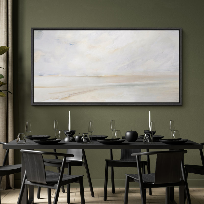 Tranquil Beach, paysage côtier, art moderne, H 30 po x l 60 po, Noir, noir, noir, noir
