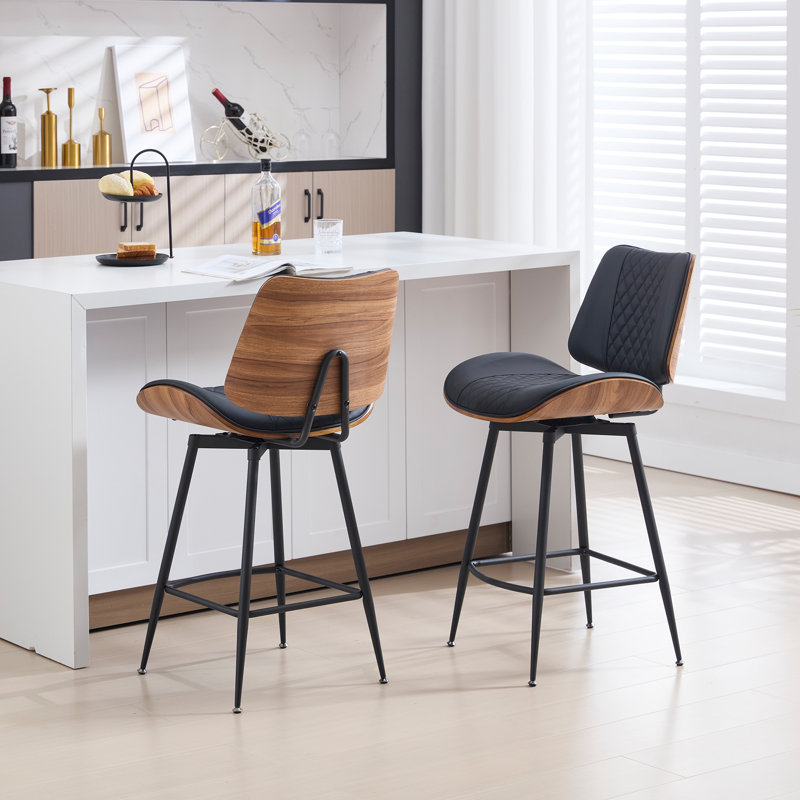 26" Modern Swivel Counter Stool, Black