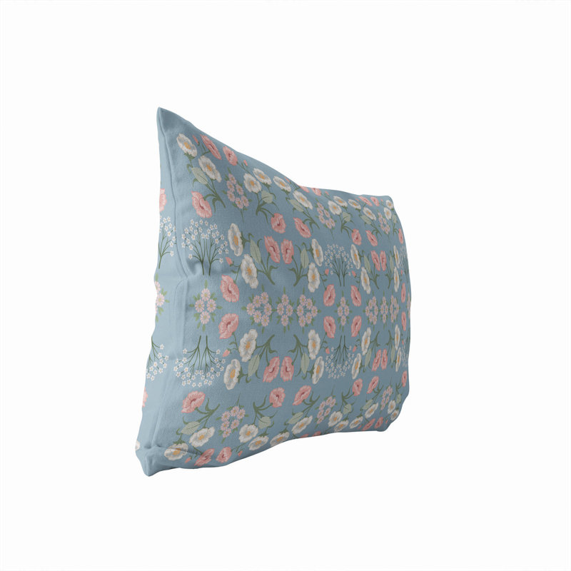May flowers UV Protected Outdoor Pillow, Denim Blue, Rectangle 14"H x 20"W