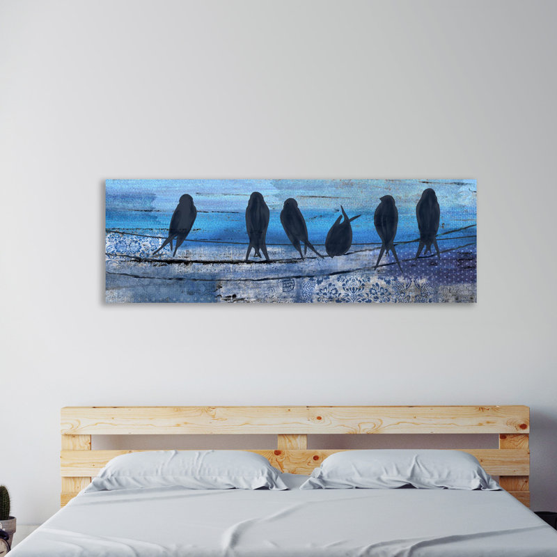 « oiseaux en bleu » par kimberly allen, impression sur toile tendue, H 20 po x l 60 po x P 1,5 po