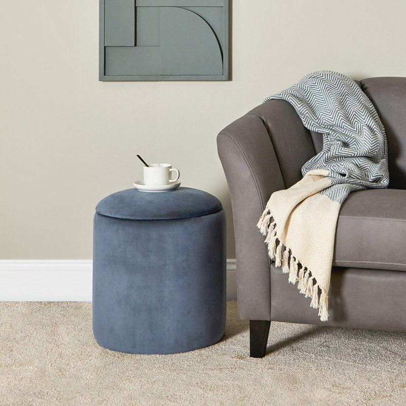 Kellswater 41cm Wide Round Solid Colour Standard Ottoman with Storage, Horizon Blue