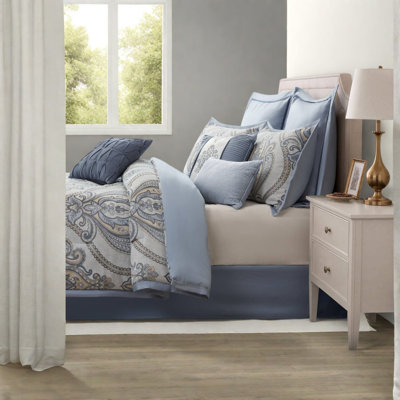 Ensemble de literie pour très grand lit, édredon en jacquard chenille bleu, maison élégante