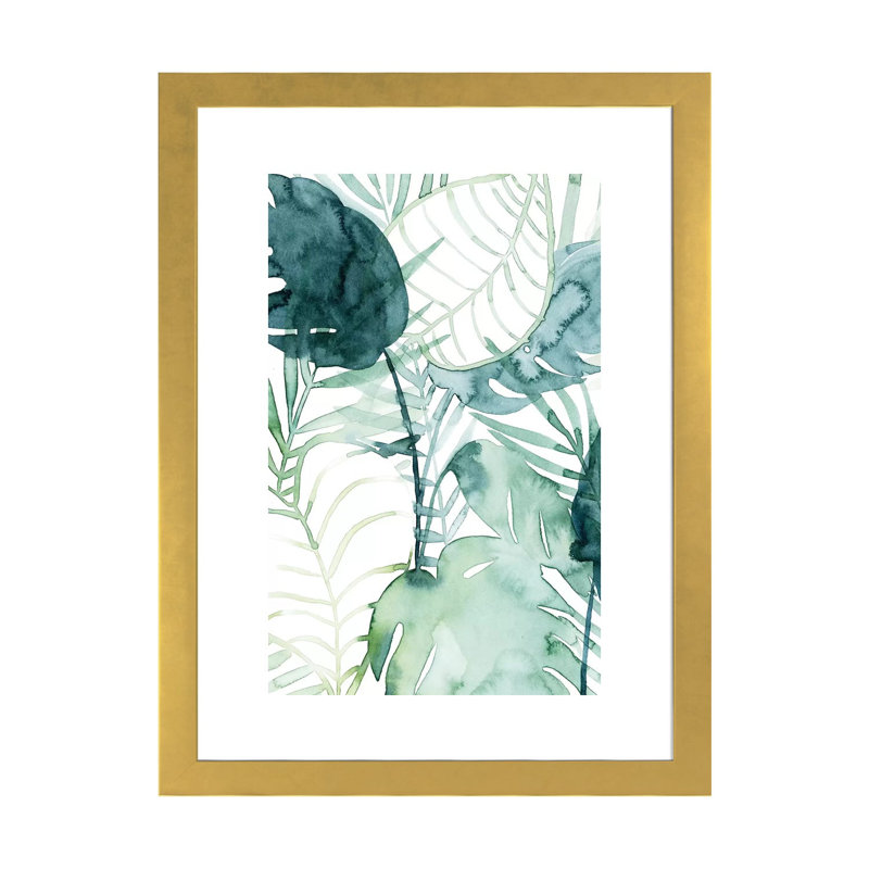 « Palm pieces II » par Grace Popp-impression d’art graphique, Blanc, H 32 po x l 24 po x P 1 po, Papier encadré doré