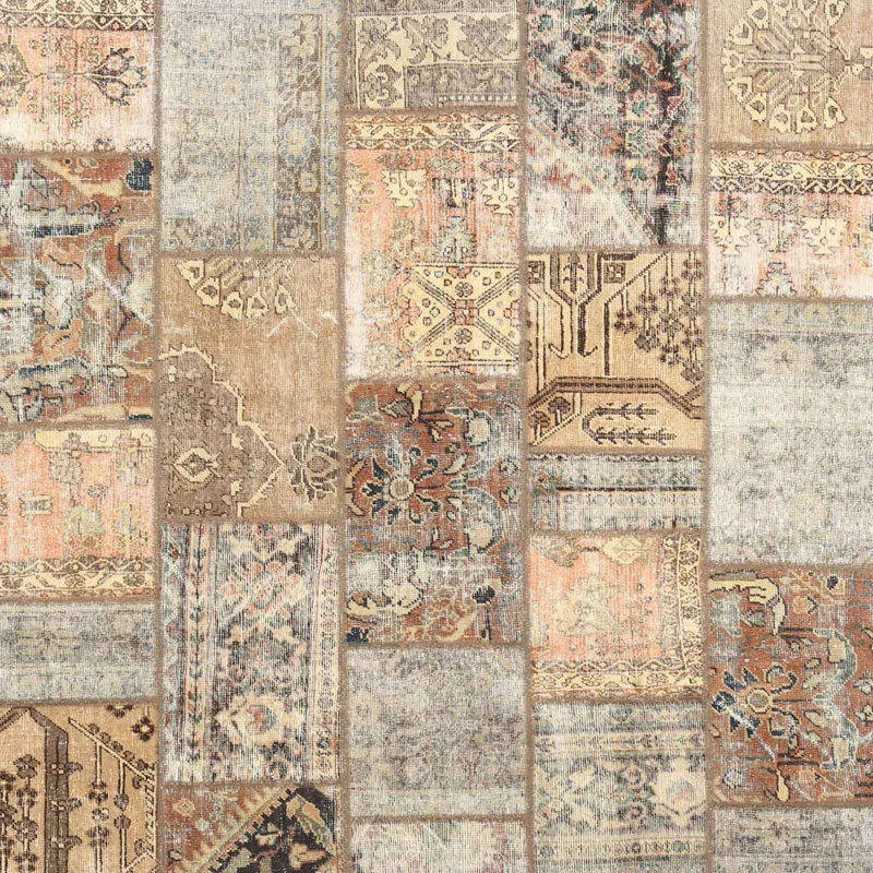 Tapis beige/brun contemporain, Carré 7 pi