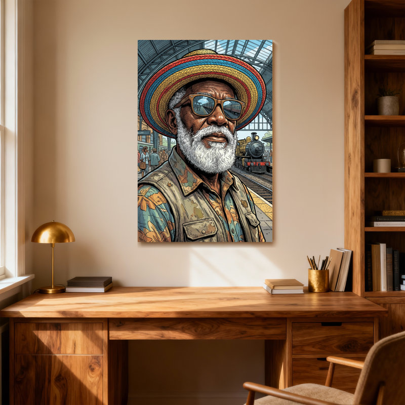 Mode, chapeau coloré, homme barbu, train, fond, H 36 po x l 24 po