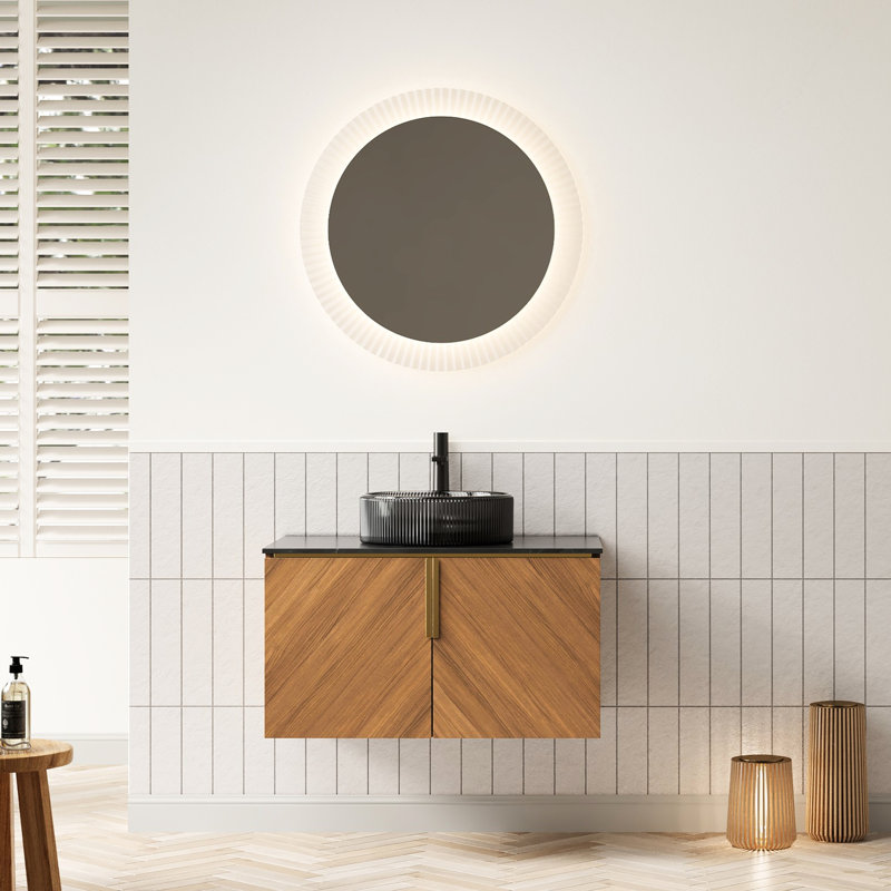 Meuble-lavabo de 30 po: portes doubles, lavabo en verre noir transparent, teinture grande capacité