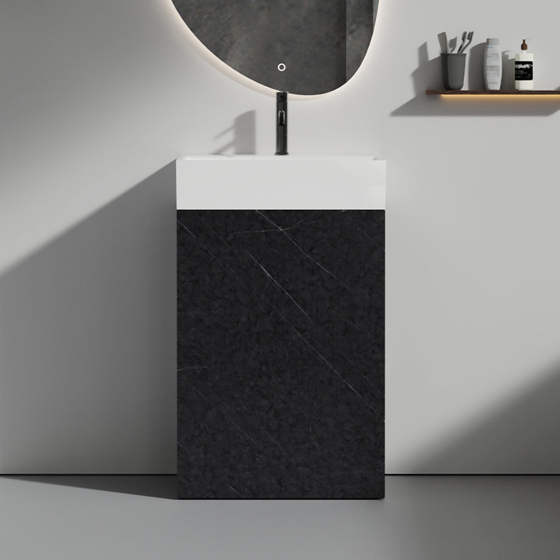 Ensemble de meuble-lavabo autoportant en céramique noire 20 po avec aspect marbre noir