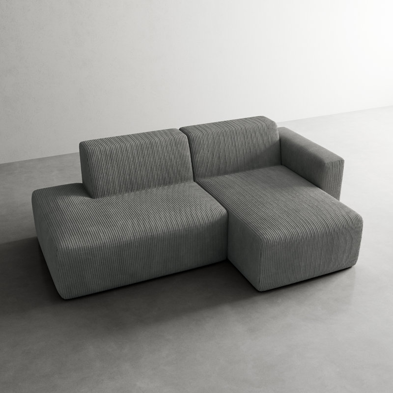Ensemble de canapé modulaire en L 2 pièces Berlare, Velours côtelé gris, Face à la droite