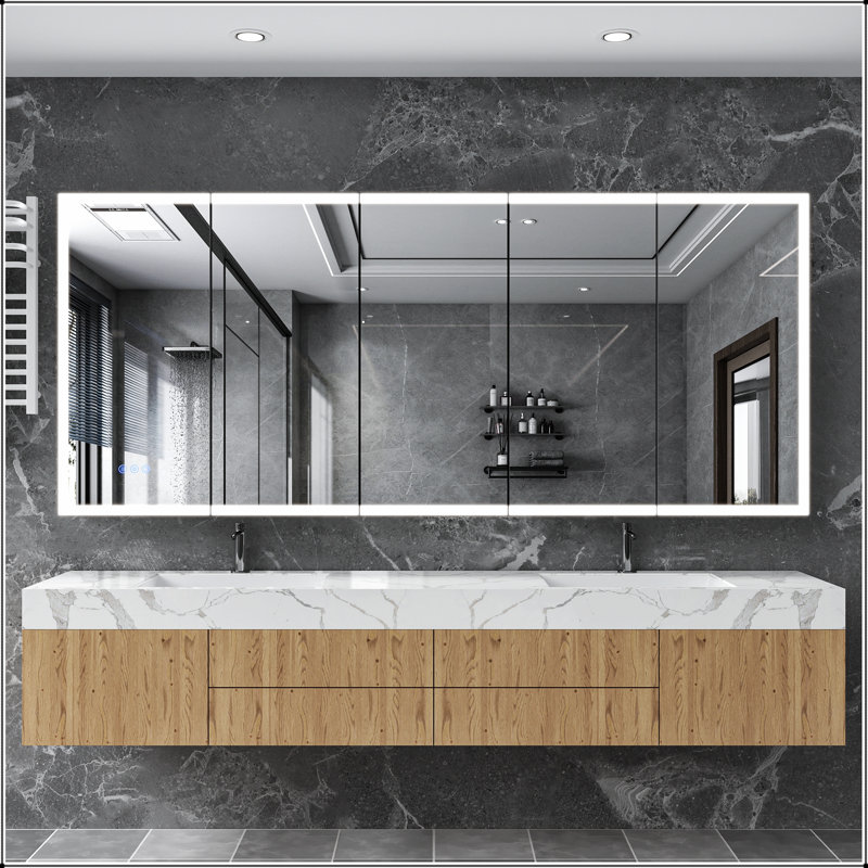 Armoire de toilette avec miroir à DEL avec antibuée, 3 températures de couleur, encastrée ou murale pour les salles de bain modernes