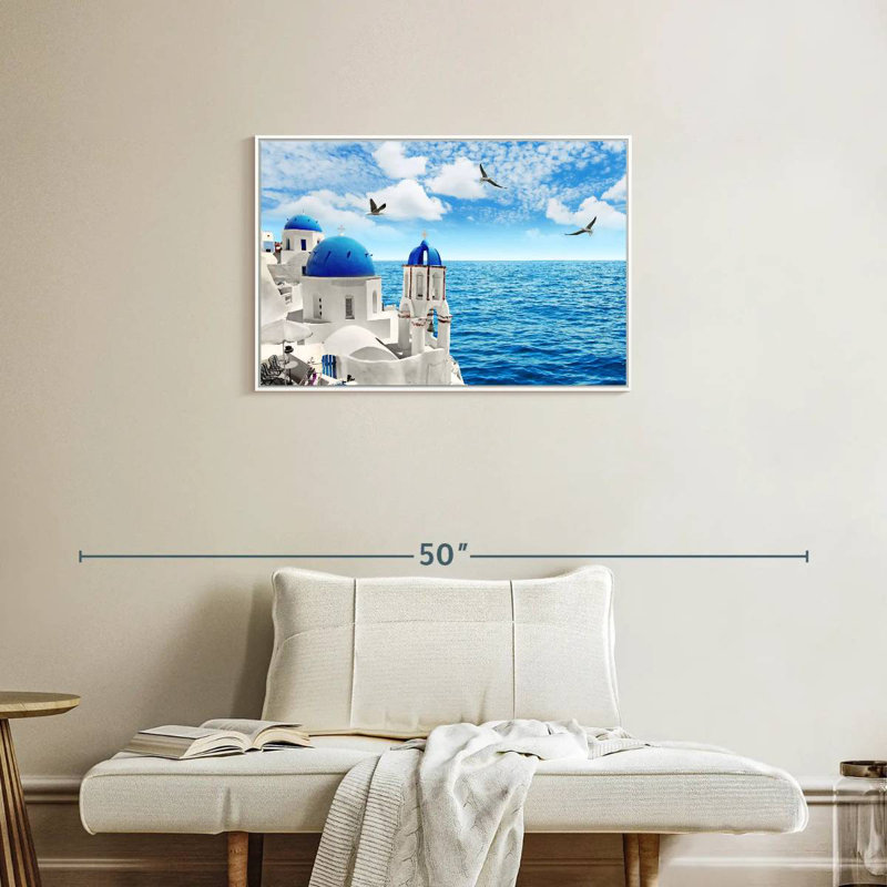 Santorini Island, Floating Frame White, 31" X 21"