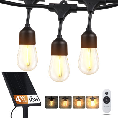Ambience Pro 48 ft. Solar Outdoor Patio LED String Lights with 15 Warm White S14 Edison Bulbs, Weatherproof