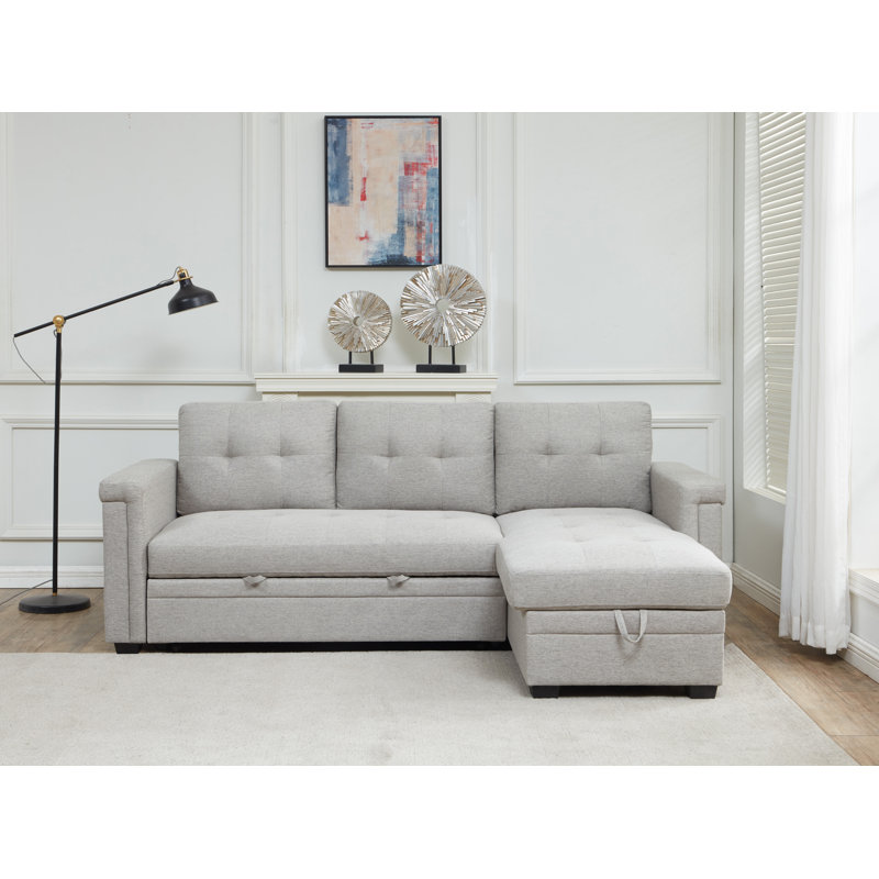 Raiyna Upholstered L-Shaped Sectional Reversible, Gray Polyester Blend
