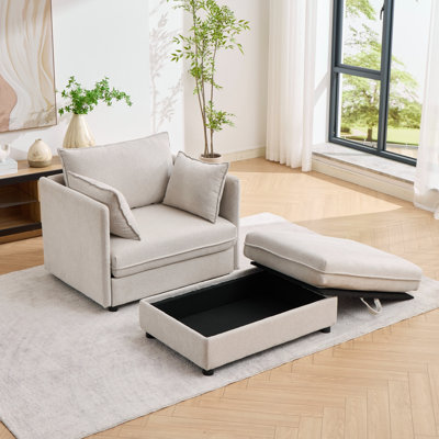 Chaise longue rembourrée, 152 x 76 x 81 cm, chenille, 1 pièce, beige, assise allongée permettant une inclinaison complète et repose-jambes