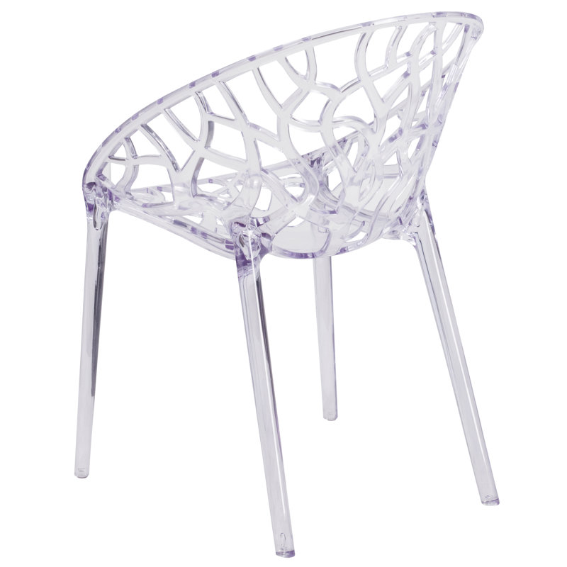 Helskdg Transparent Oval Shaped Stacking Side Chair with Artistic Pattern Design