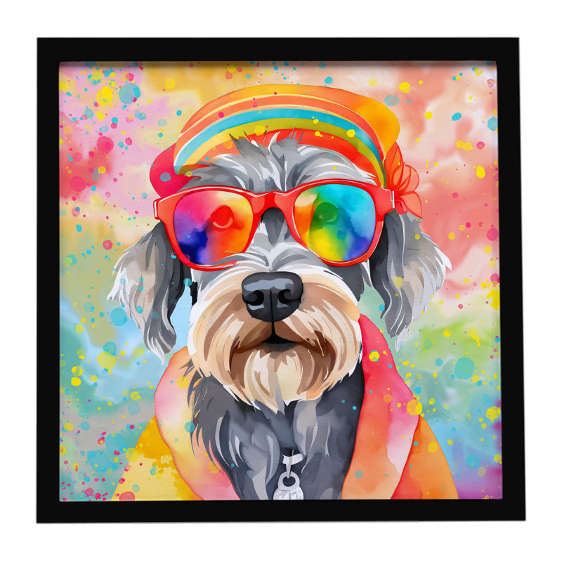Schnauzer Hippie Dawg, reproduction d'art encadrée