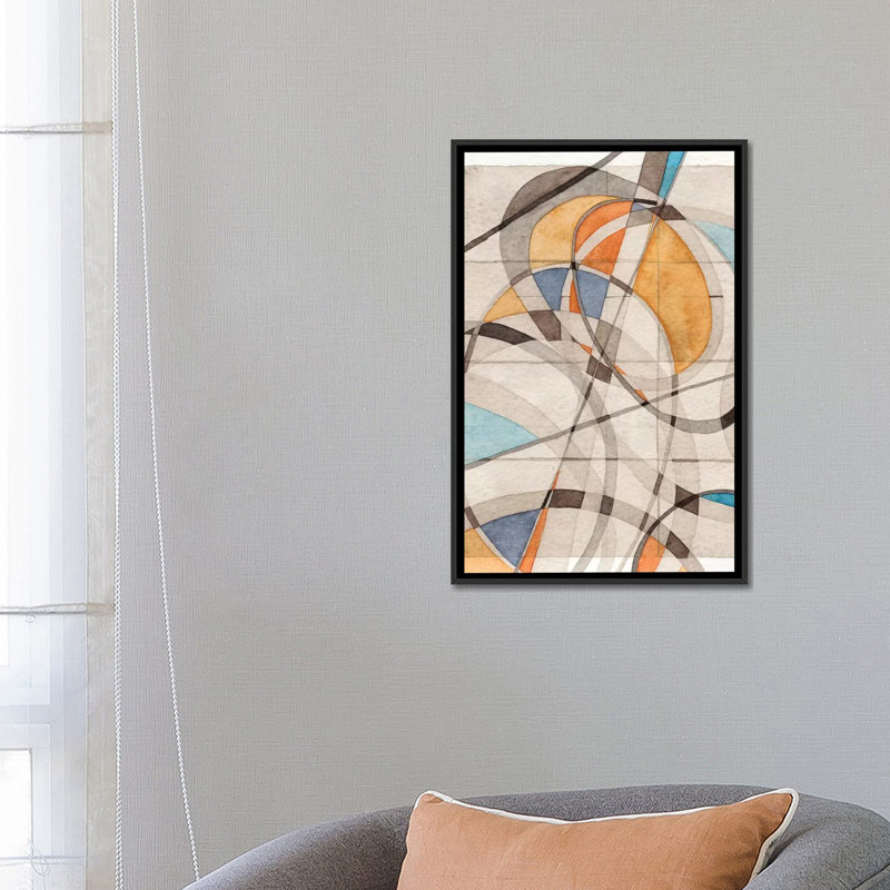 « ovales & lines i », impression sur toile, H 26 po x l 18 po x P 1,5 po, Toile avec cadre noir, Pas de tapis