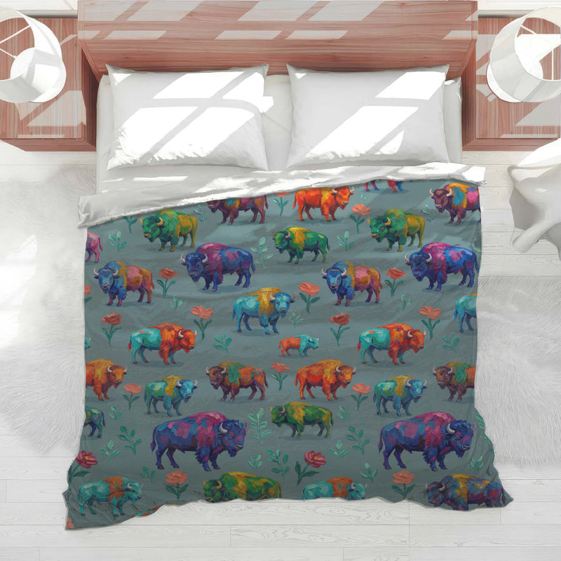 Rainbow Buffalo Pattern Comforter, Twin