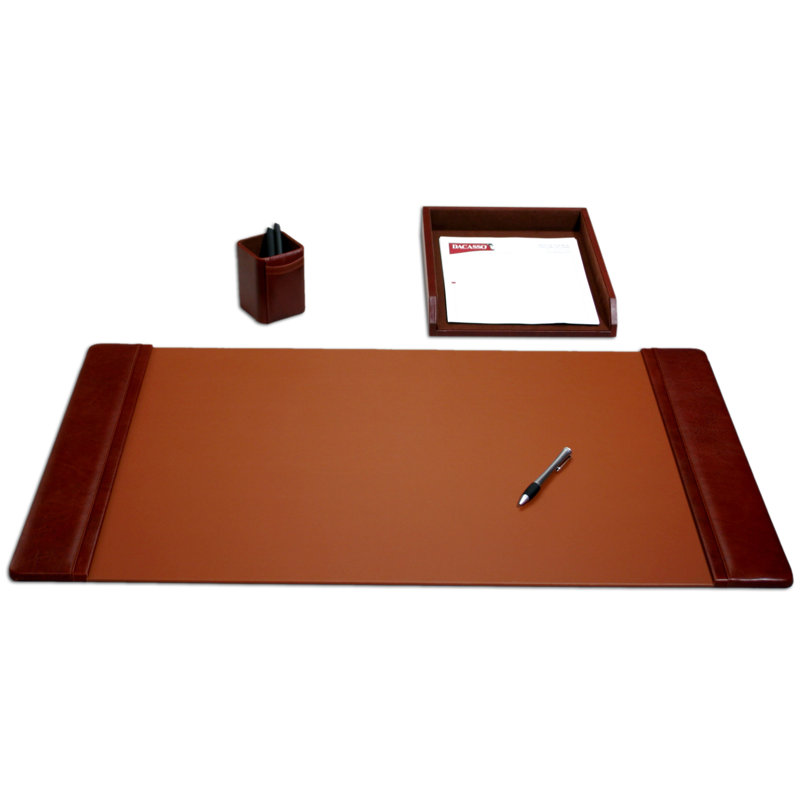 Mocha Top-Grain Leather 3-Piece Desk Organizer Set