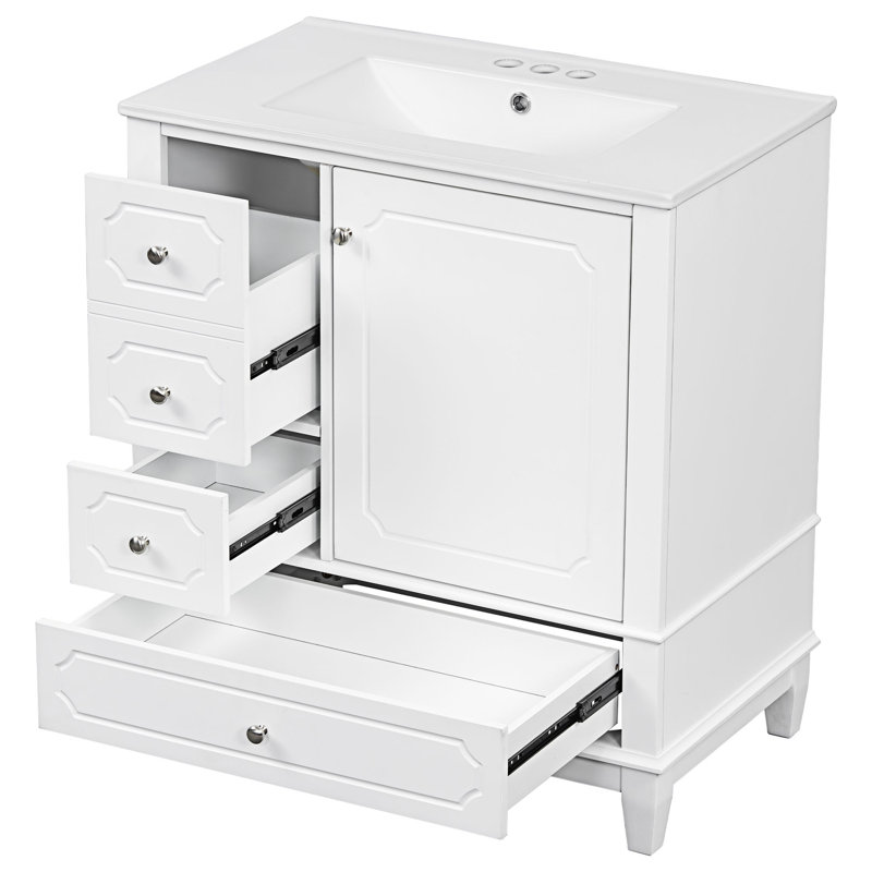 Meuble-lavabo autoportant avec lavabo, Noir, Blanc
