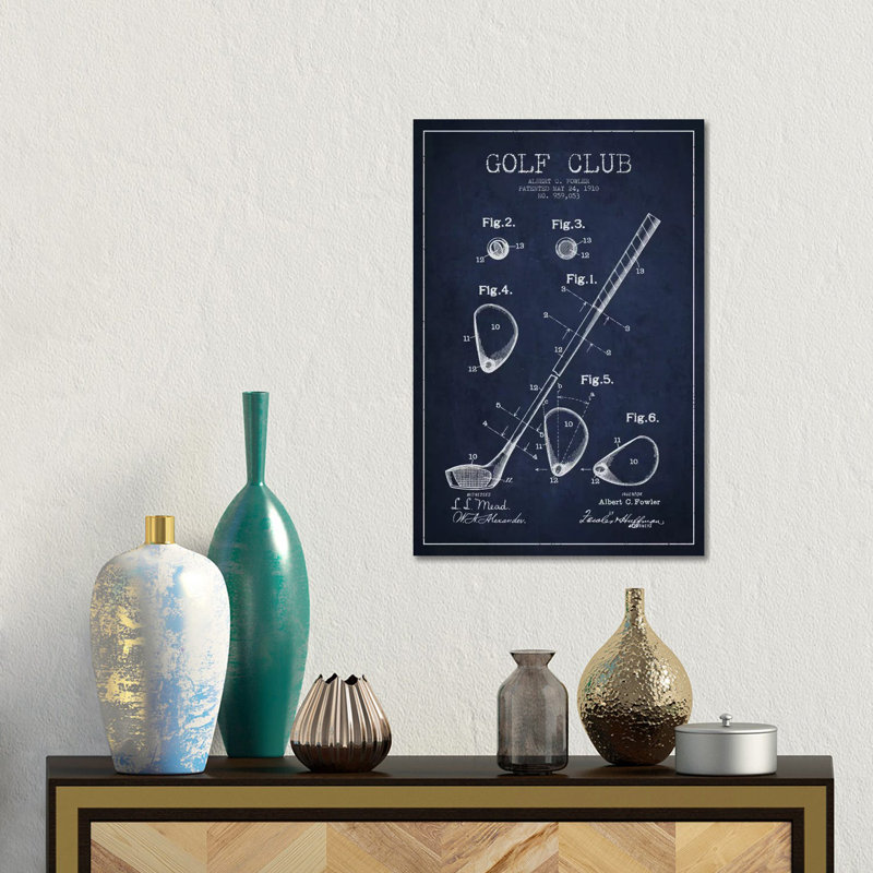 Giclée sur toile bleu marine Golf Club, H 18 po x l 12 po