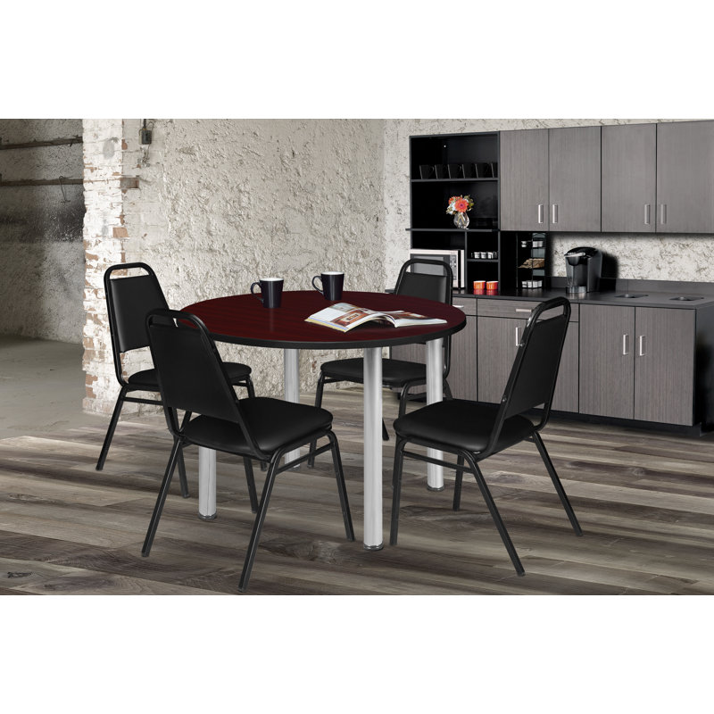 Plateau de table Kee, 4 chaises empilables, Noir, Acajou, H 29 po x l 48 po x P 48 po
