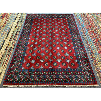 Afghan Handmade Wool Area Rug, 6.7X9.8 Ft Afghani Aqcha Rug, Bukhara Design Rug, High Pile Soft Pile Rug, Tribal Rug Living Room Bedroom Rug