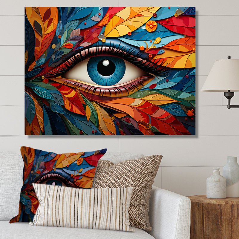 Symphonie des yeux sur feuille, H 16 po x l 32 po x P 1 po, Toile tendue