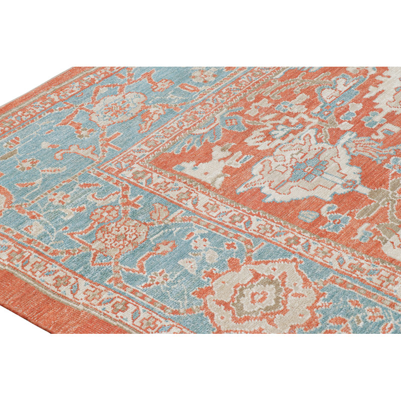 Oushak Hand Knotted Floral Area Rug, Rectangle 10' x 14'