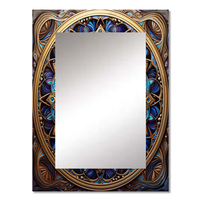 Retro Gold Floral Mandala Magic II - Boho Mandala Large Wall Mirror, Traditional Unique Mirror, Printed Metal Art