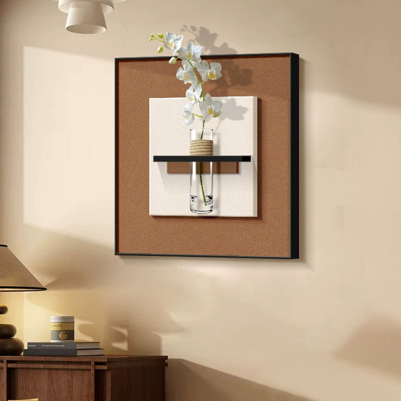 Art mural carré blanc et brun en grès, H 23,62 po x l 23,62 po
