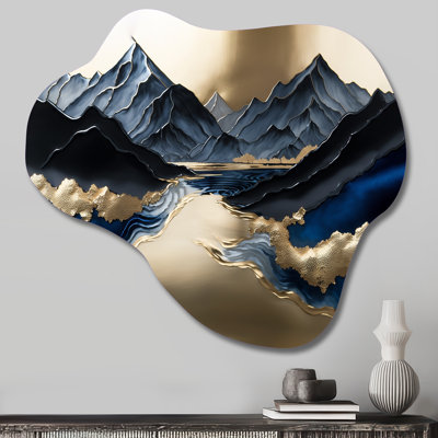 Golden Mountains And River - Mountains River Cloud Shape Asymmetric Metal Wall Sculpture