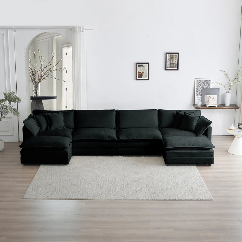 Canapé Comfort U, H 33 po x l 140 po x P 57,4 po, Noir
